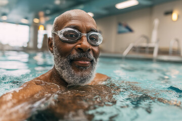 Senior man swimming laps