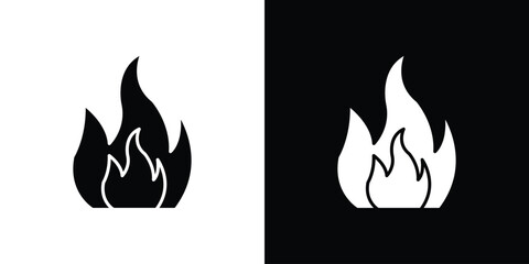 Fire icon in flat version on black and white background