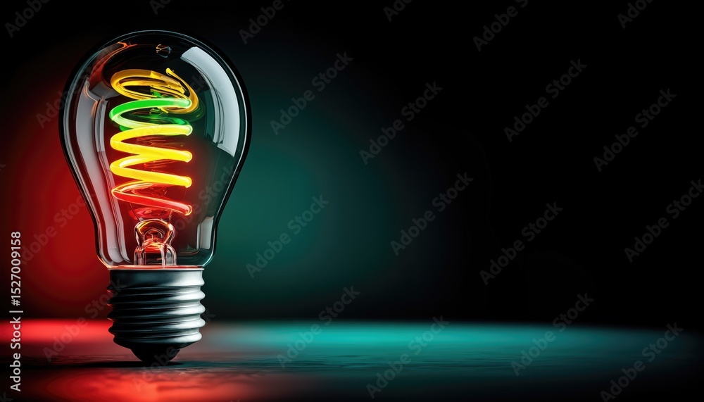 Poster Glowing Filament Light Bulb on Dark Background, Symbolizing Innovation and Creative Idea Generation for Business Solutions : Generative AI