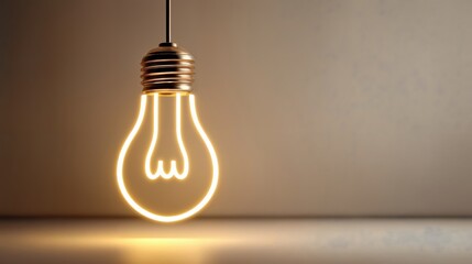 Glowing Light Bulb Hanging in Empty Room, Symbolizing Innovation and Problem Solving for Business Solutions and Marketing Campaigns : Generative AI