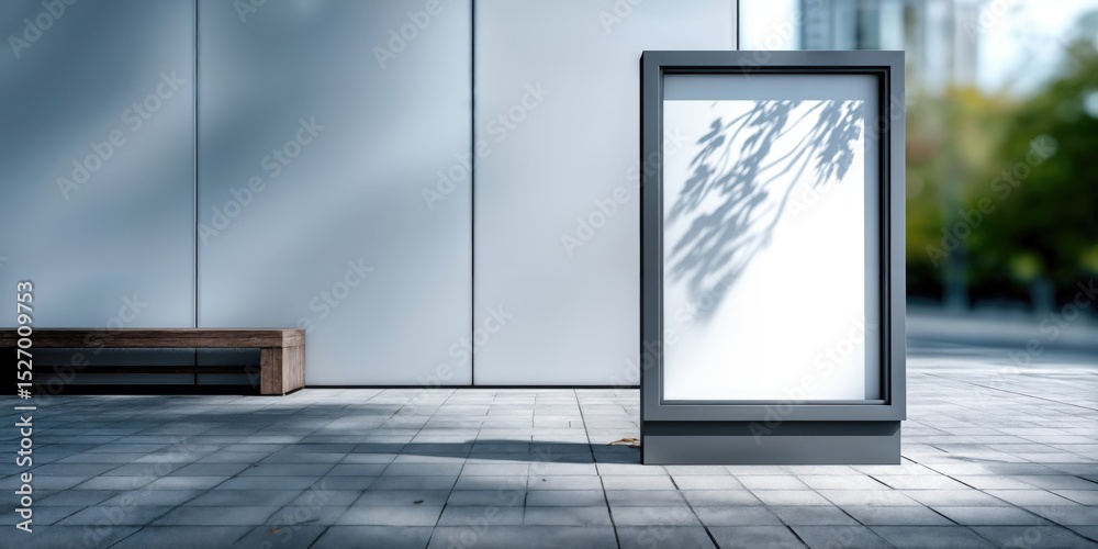 Poster blank billboard mockup in urban setting with tree shadows, ideal for advertising campaigns and locat