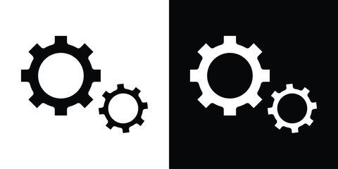 Gears icon in flat version on black and white background
