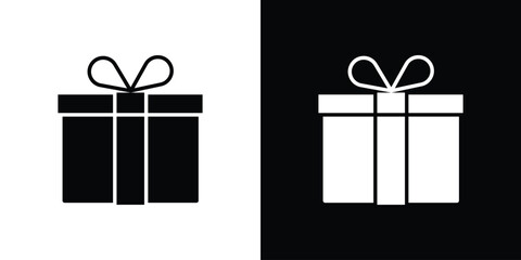 Gift box icon in flat version on black and white background