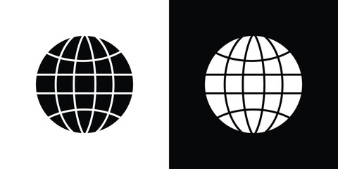 Globe icon in flat version on black and white background