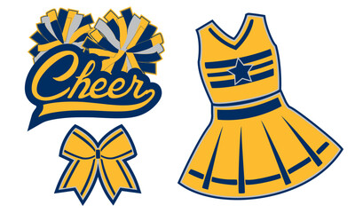 Cheerleader's uniform, bow, and pom-poms. Indiana Cheerleader Illustration.