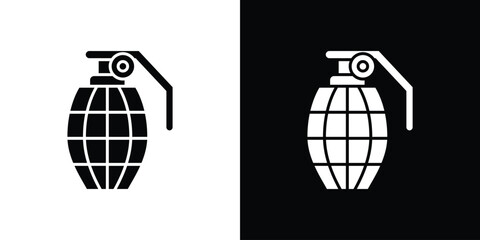 Hand grenade icon in flat version on black and white background