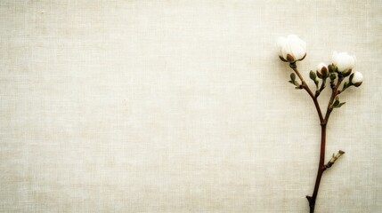 White flowers on a beige linen fabric.
