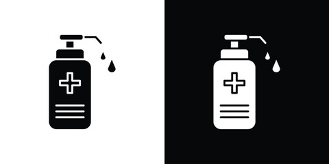Hand sanitizer icon in flat version on black and white background