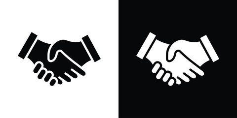 Handshake icon in flat version on black and white background