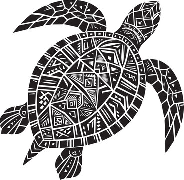 Black vector turtle with geometric shell pattern.