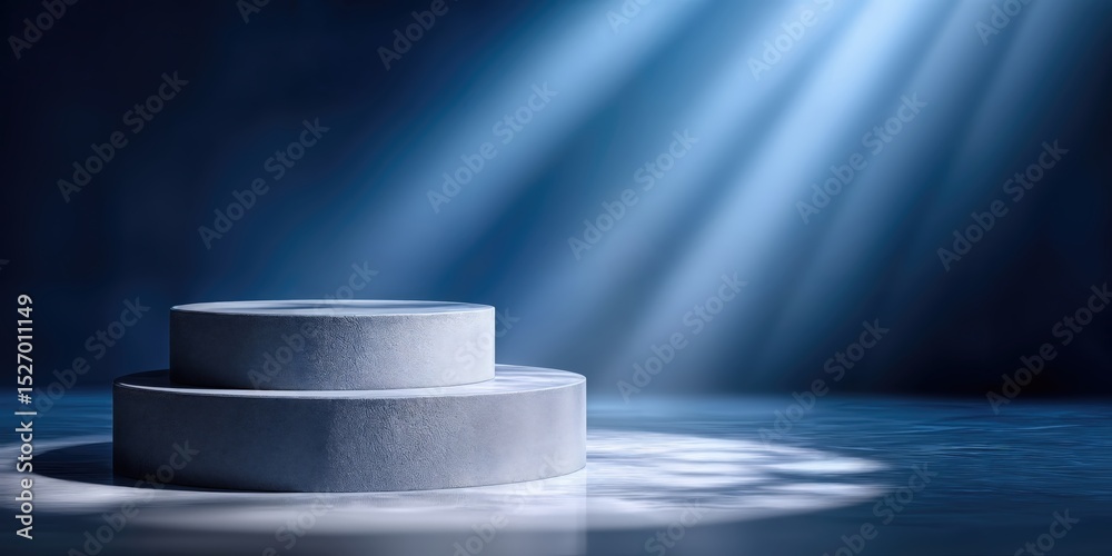 Poster two tiered round platform bathed in light, ideal for product showcase and creative presentation, rep
