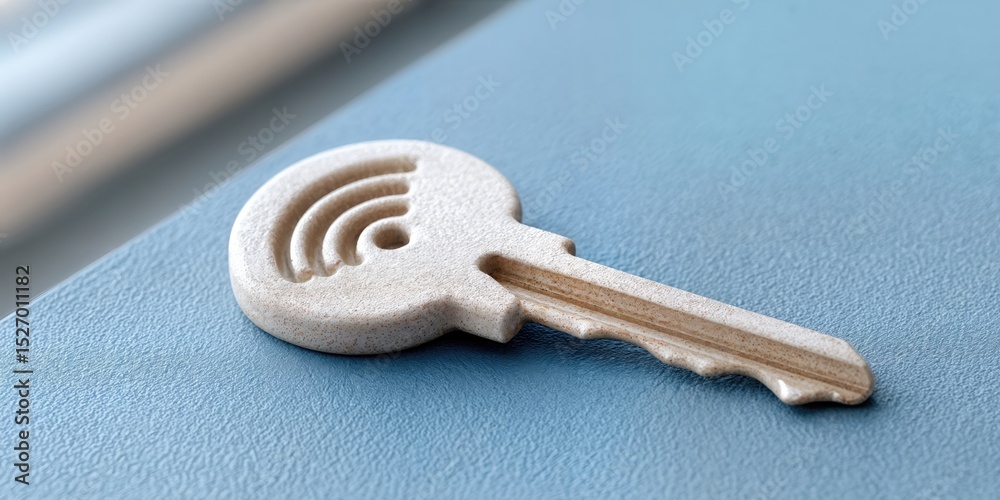 Poster Modern Key With Wifi Symbol on Blue Surface, Representing Wireless Access and Digital Security for Data Protection and Connectivity Solutions : Generative AI