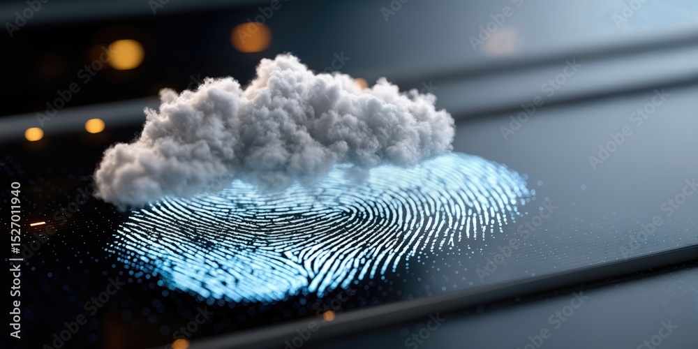 Aufkleber Cloud Computing Security Concept With Fingerprint and Digital Cloud, Representing Innovation and Data Protection Technology : Generative AI