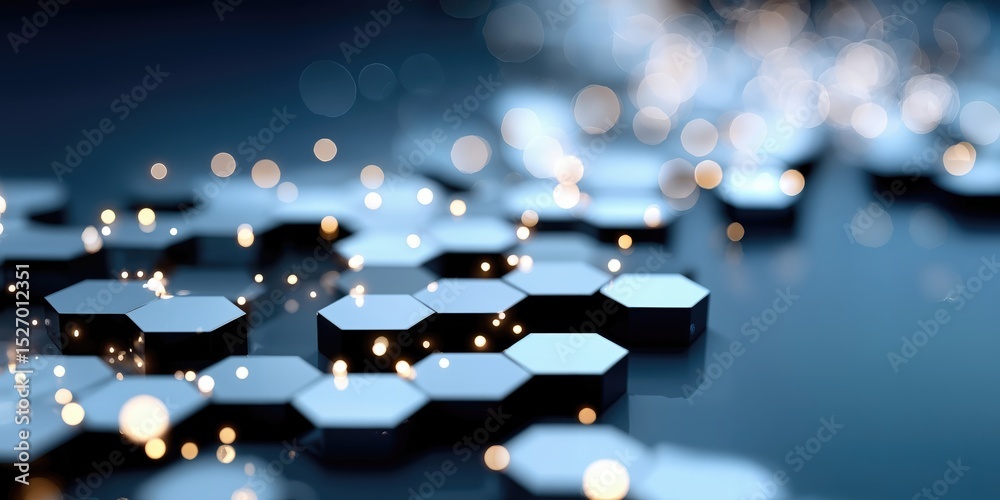 Aufkleber Hexagonal Grid With Glowing Particles, Representing Connectivity and Technological Advancement for Digital Transformation Initiatives and Data Management Solutions : Generative AI