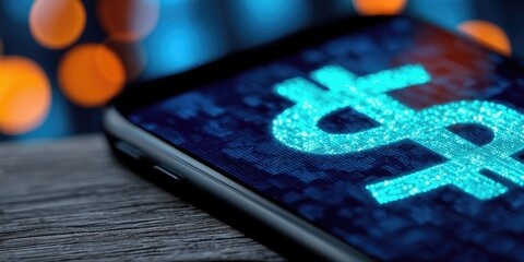Glowing Dollar Sign on Smartphone Screen, Representing Digital Finance and Mobile Banking Solutions, Perfect for Financial Technology Advertising : Generative AI