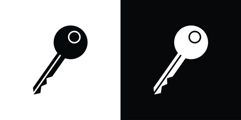 key icon in flat version on black and white background