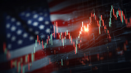 米国旗と上昇する株価チャート