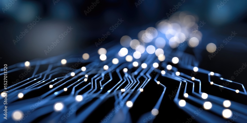 Aufkleber Abstract Blue Circuit Board With Glowing Nodes, Illustrating Connectivity and Technological Advancement for Digital Transformation Projects : Generative AI