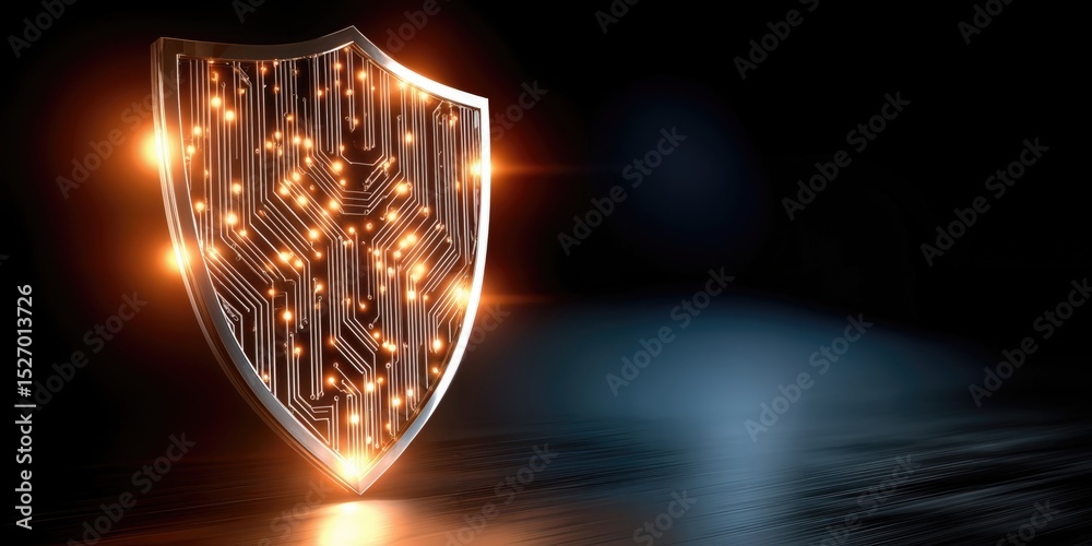 Aufkleber Glowing Shield With Circuit Board Design, Symbolizing Cybersecurity and Data Protection for Digital Transformation and Business Security Solutions : Generative AI