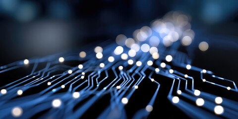 Abstract Blue Circuit Board With Glowing Nodes, Illustrating Connectivity and Technological Advancement for Digital Transformation Projects : Generative AI