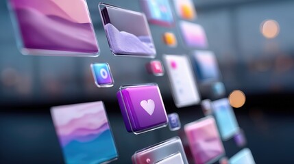 Floating App Icons With Glass Border, Representing Digital Interface and Modern Technology, for Software Development and User Experience : Generative AI