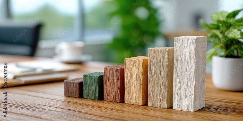 Aufkleber Wooden Block Graph on Desk Showing Growth, Representing Financial Planning and Career Progression in Business : Generative AI