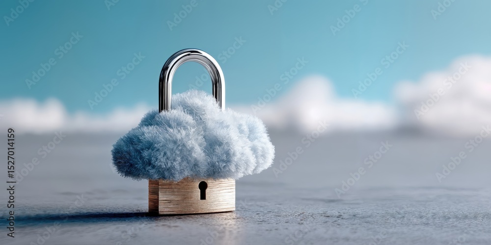 Aufkleber Padlock Topped With Cloud on Concrete Surface, Symbolizing Security and Cloud Computing, Representing Data Protection and Technology Solutions : Generative AI
