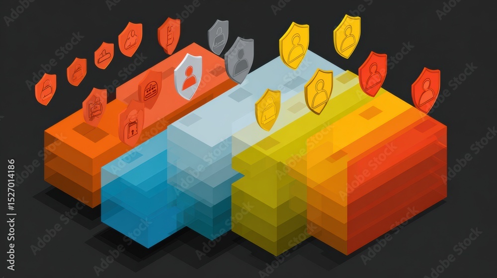 Leinwandbilder Data Privacy Infographic Showcasing Effective Layers of Protection With Icons Representing Users and Secure Shields in Various Colors
