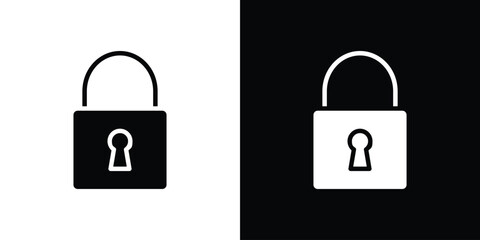 Lock closed icon in flat version on black and white background