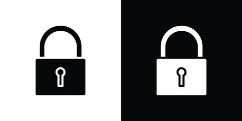 Lock icon in flat version on black and white background