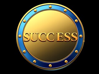Glowing blue shield with bold golden "SUCCESS" text symbolizing victory, protection, achievement, and triumph in a futuristic and empowering design