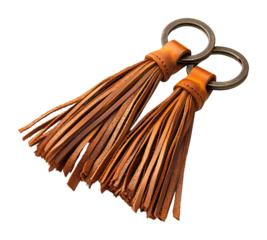 Stylish leather keychain tassels urban setting product close-up fashion accessory isolated on transparent background