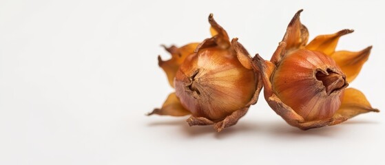 Natural seed pods on white background