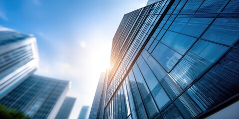 Modern Glass Skyscraper Reflecting Sunlight, Showcasing Urban Innovation and Architectural Excellence in a Business District, Ideal for Corporate Branding and Real Estate : Generative AI