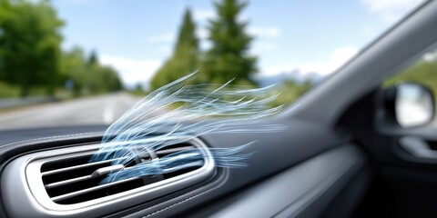 Car Air Conditioner Blowing Cool Air on Sunny Day, Representing Automotive Comfort and Climate Control Technology : Generative AI