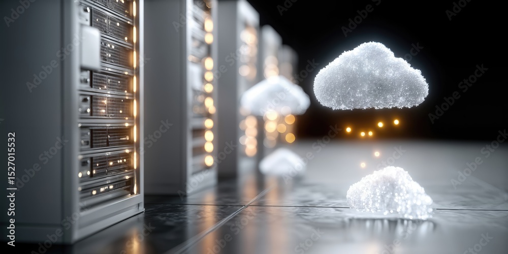 Poster Data Center With Cloud Computing Icons, Illustrating Digital Transformation and Network Solutions for Business Technology and Innovation in the Modern Era : Generative AI
