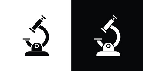 Microscope icon in flat version on black and white background