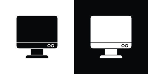 Monitor icon in flat version on black and white background