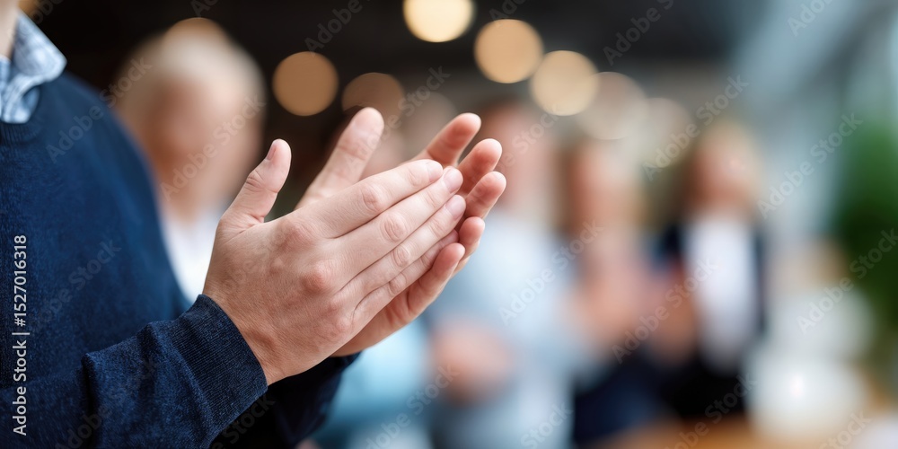 Poster close-up of hands clapping in a business meeting, symbolizing achievement and corporate success, wit
