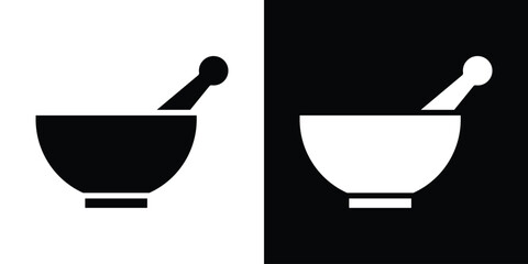 Mortar pestle icon in flat version on black and white background