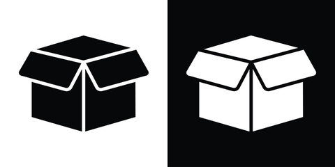 Open box icon in flat version on black and white background