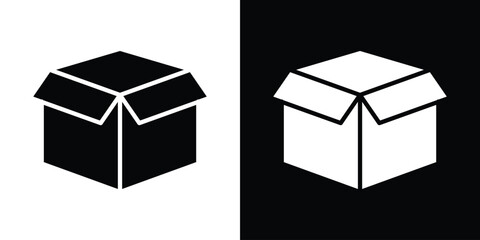 Open box icon in flat version on black and white background