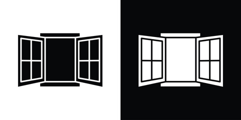 Open window icon in flat version on black and white background