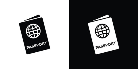Passport icon in flat version on black and white background