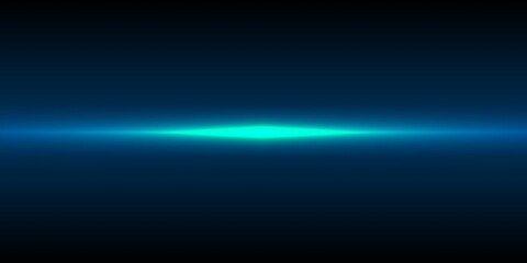 Dark gradient abstract background, Blue ray horizontal lens flare. Light flash with rays, Flash...