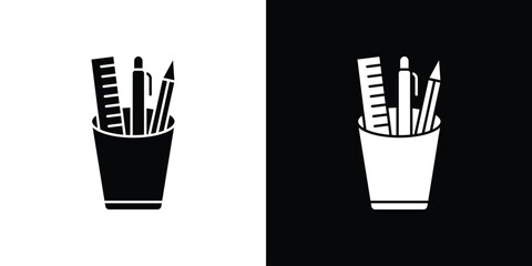 Pencil holder icon in flat version on black and white background