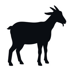 Obraz premium Black silhouette of a goat standing with visible horns. vector illustration for logo and icon in EPS file format. goat black silhouette logo vector.