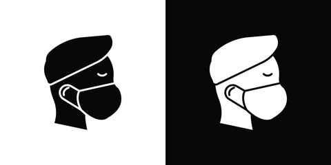 Person in mask icon in flat version on black and white background