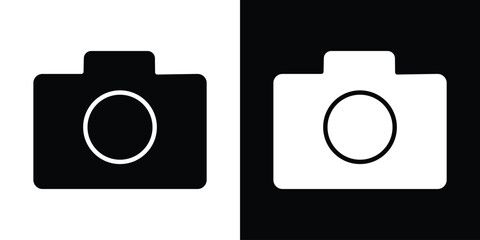 Photo Camera icon in flat version on black and white background