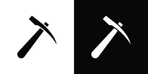 Pickaxe icon in flat version on black and white background